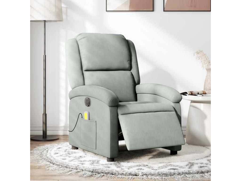 Sillón reclinable de masaje eléctrico terciopelo gris claro