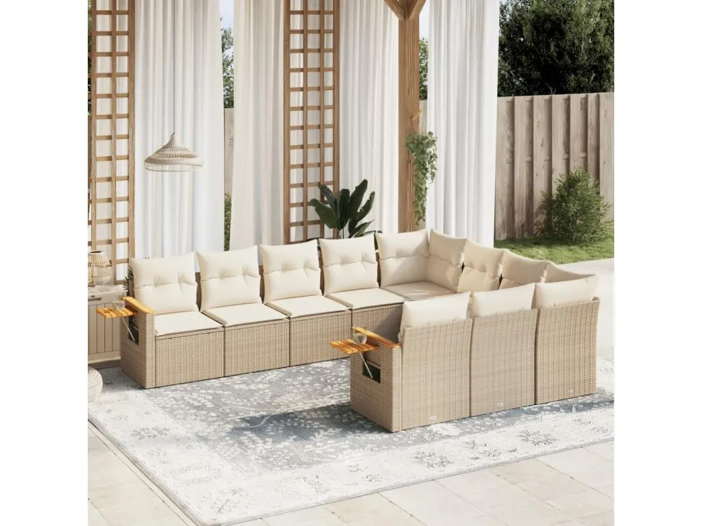 Juego de sofás jardín con cojines beige 10 pzas ratán sintético jnam55364