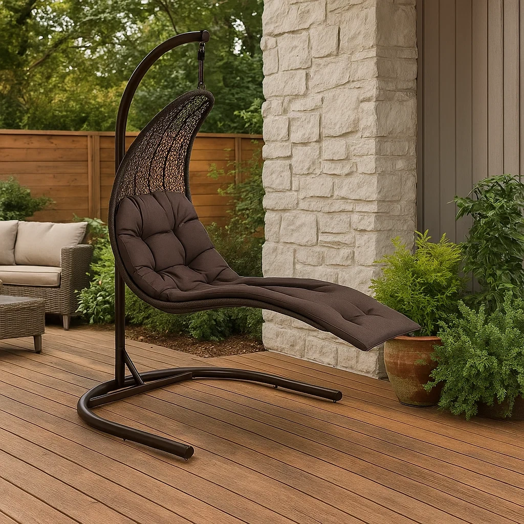 Sillón colgante de 1 plaza con estructura marrón y cojín marrón - ErYzTwq259Qu