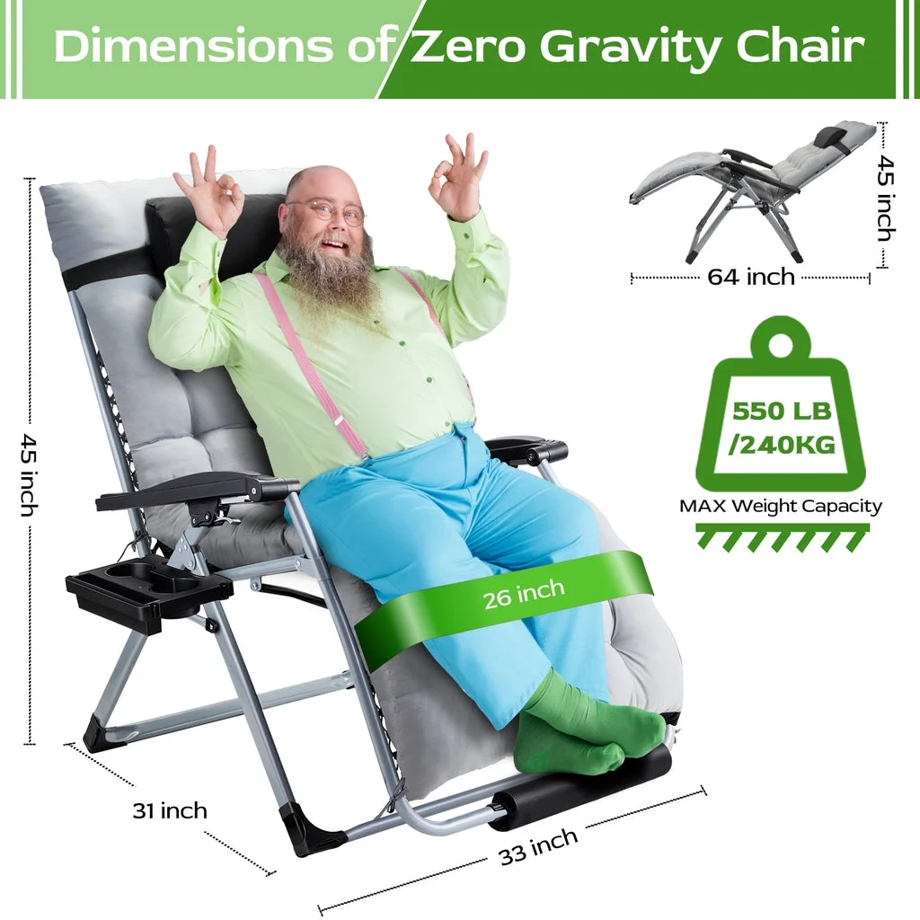 VECUKTY XXL Oversize Zero Gravity Chair - 500lb Capacity, 33-Inch Wide Padded Seat, Folding Travel Recliner for Outdoor / Indoor Use - Patio, Lawn, Black, Portable and Heavy Duty - Image 11