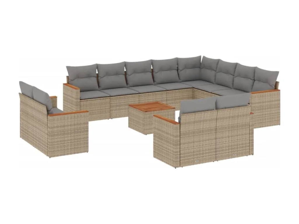 Homepleno Juego de sofás jardín con cojines beige mezcla 13 pzas ratán PE 65634wsxi