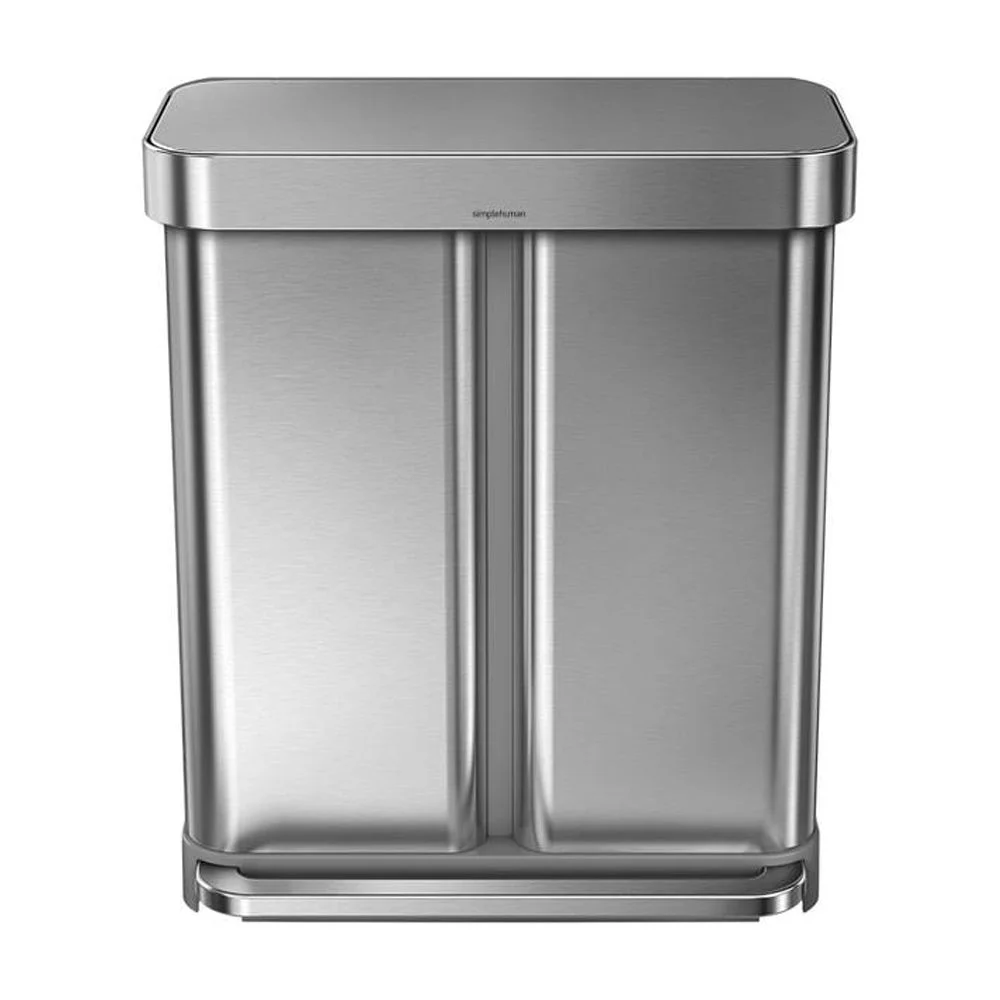 simplehuman 58 Liter / 15.3 Gallon Rectangular Dual Compartment Recycling Step, Brushed Stainless Steel with Soft-Close Plastic Lid Kitchen Trash Can - Image 15
