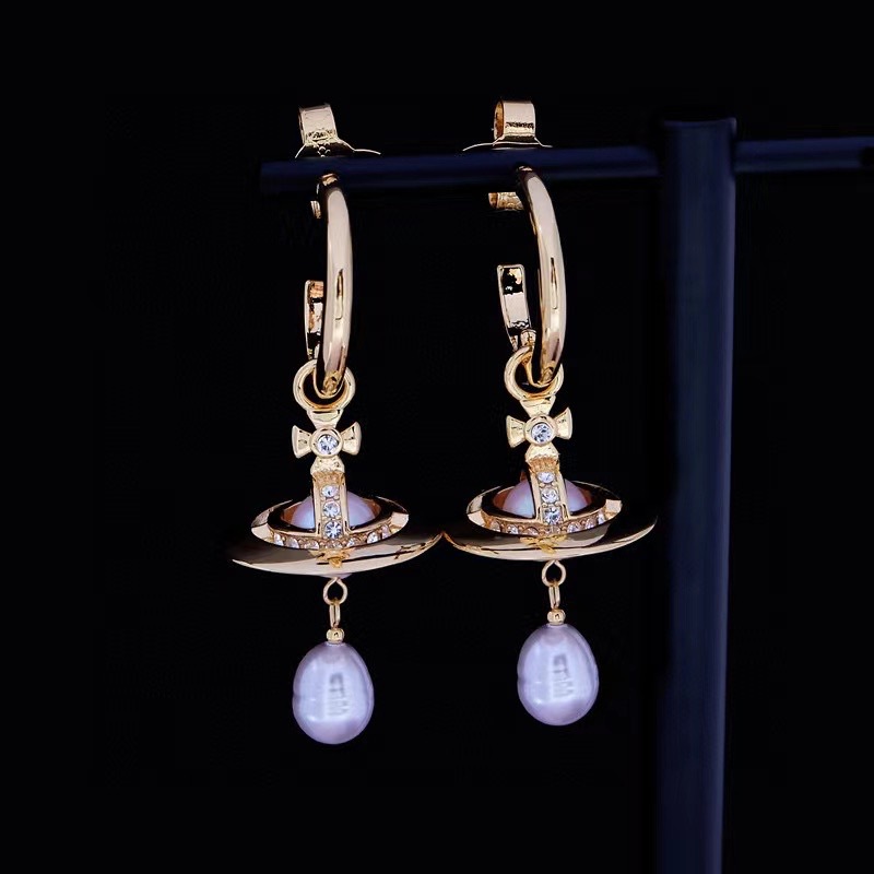 Vivienne Westwood Light Purple Baroque Pearl Earrings - Original Replica Club