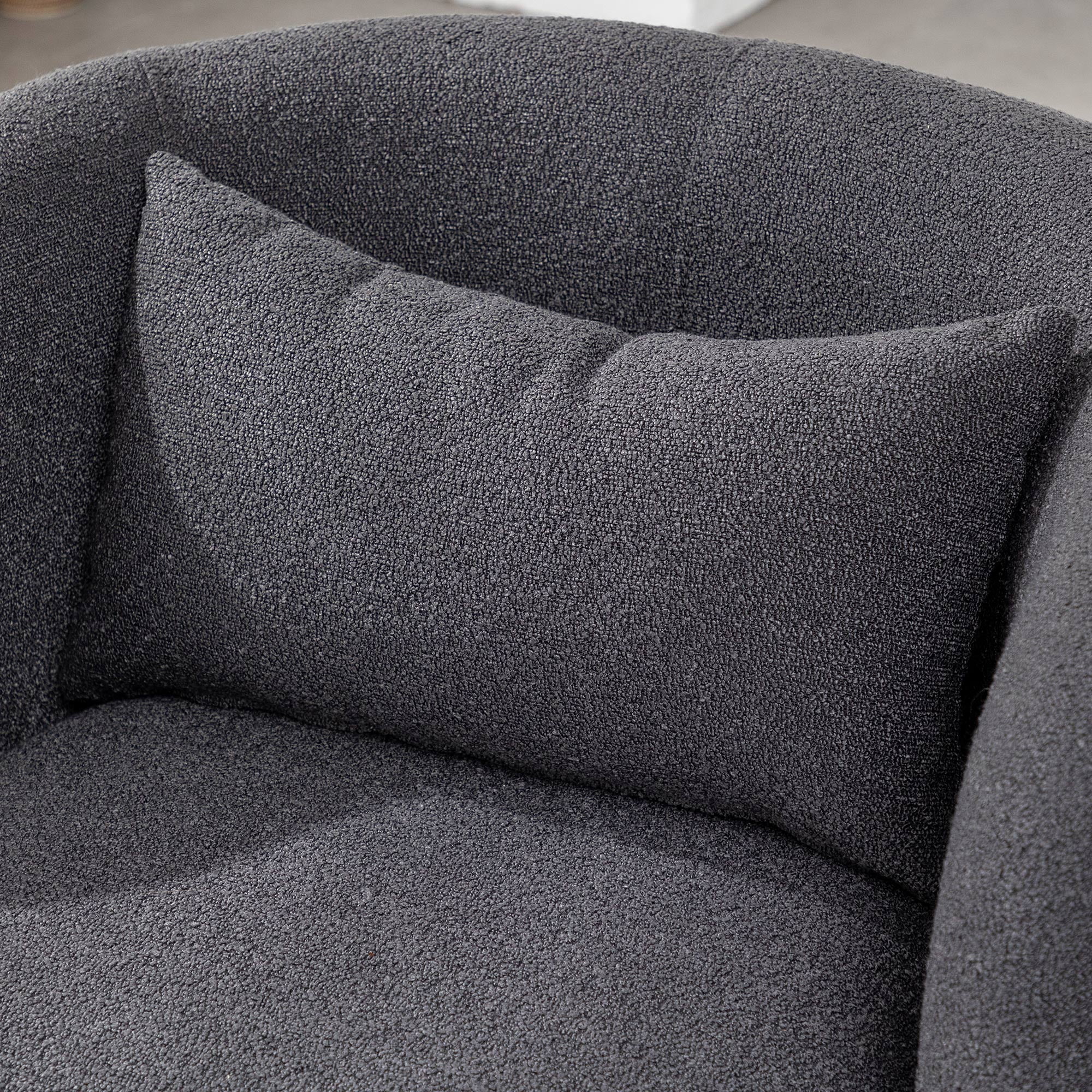 34" Wide Boucle Swivel Barrel Chair, No Assembly Round Upholstered Armchair Accent Chair Single Sofa Chair with Toss Pillow for Living Room and Bedroom, Taupe - Image 29