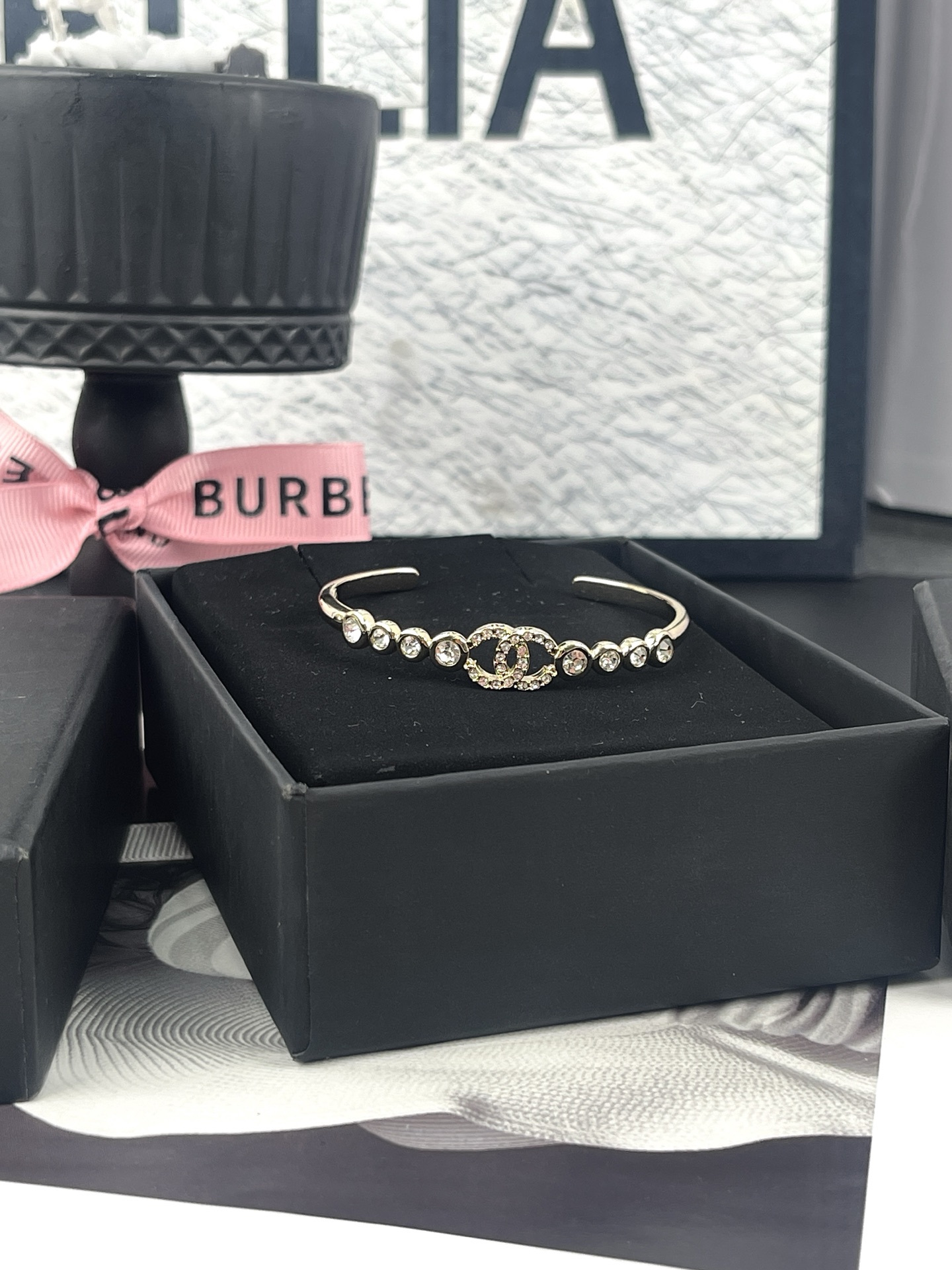 Chanel Rhinestone Open Cuff Bangle Bracelet - Original Replica Club