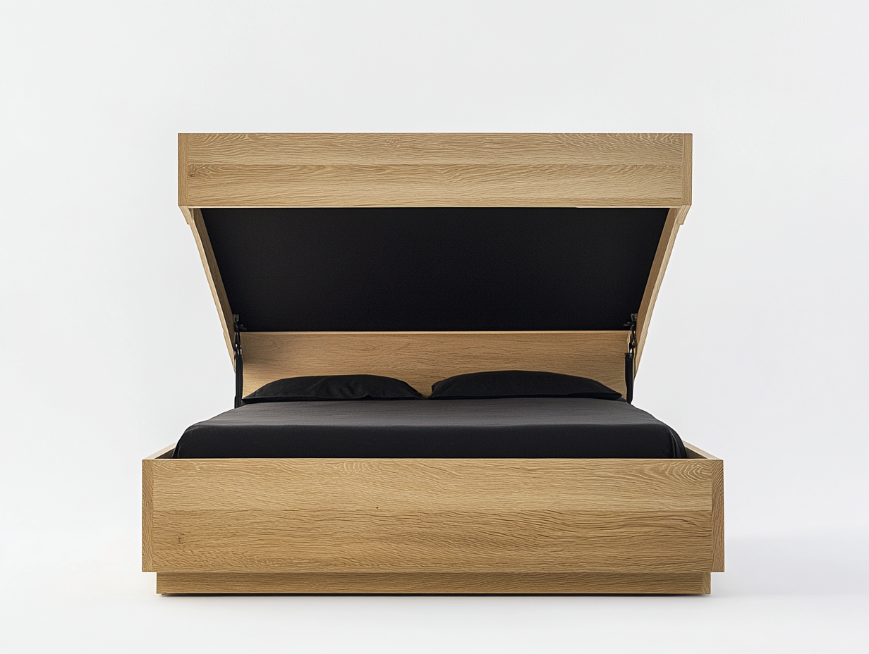 Cama abatible de madera para dormitorio con almacenamiento integrado