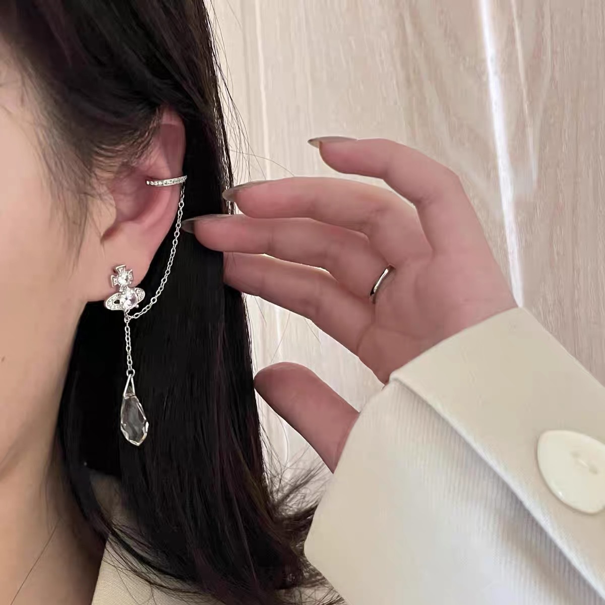 Vivienne Westwood Climber Ear cuff Saturn Waterdrop Crystal Earrings - Original Replica Club