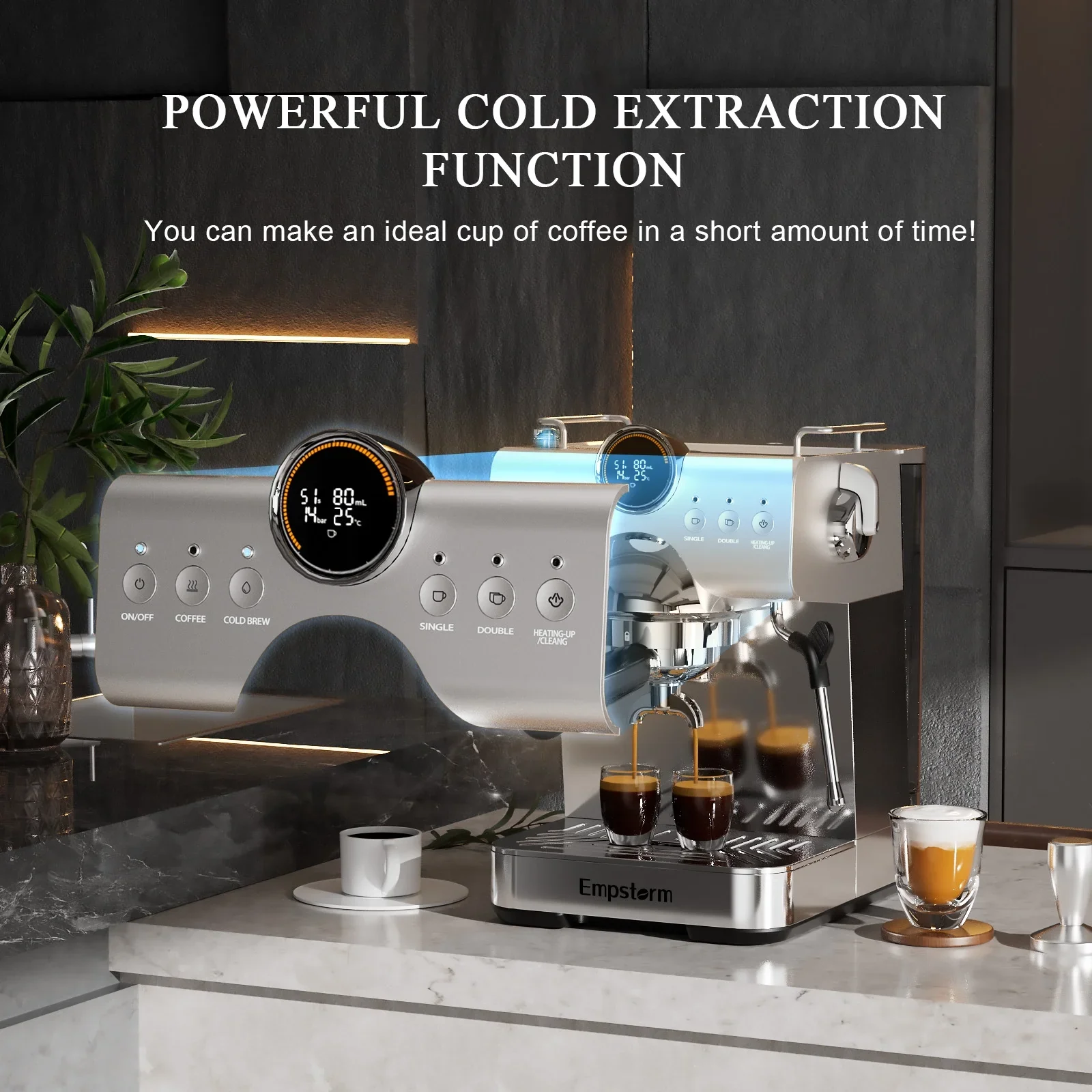 Empstorm 20 Bar Espresso Machine, Hot and Iced Coffee Machine with Cold Brew, Espresso Maker with Milk Frother,with 51oz Water Tank,for Latte, Cappuccino, Cold Brew