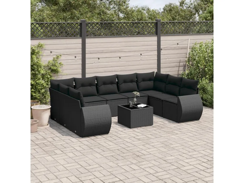 Set de sofás de jardín 10 pzas cojines ratán sintético negro 82283dvyf
