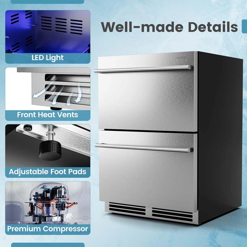 Eletriclife 24 Inch Under Counter Dual Drawer Fridge with 37℉-64℉ Temperature Range