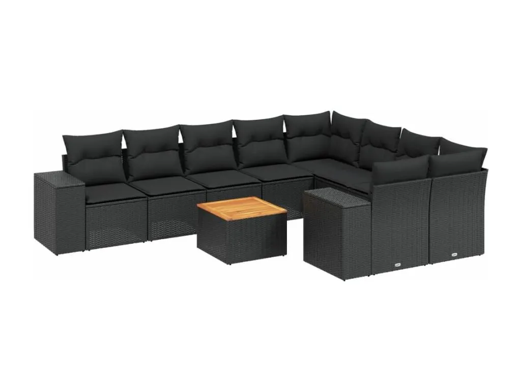 Set de sofás de jardín 10 pzas cojines ratán sintético negro 73365nbto