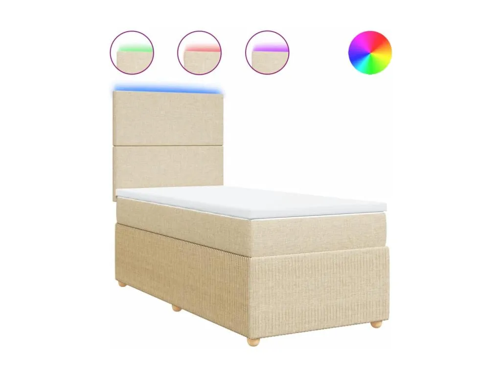 Cama box spring con colchón tela color crema 80x200 cm uoi3518967