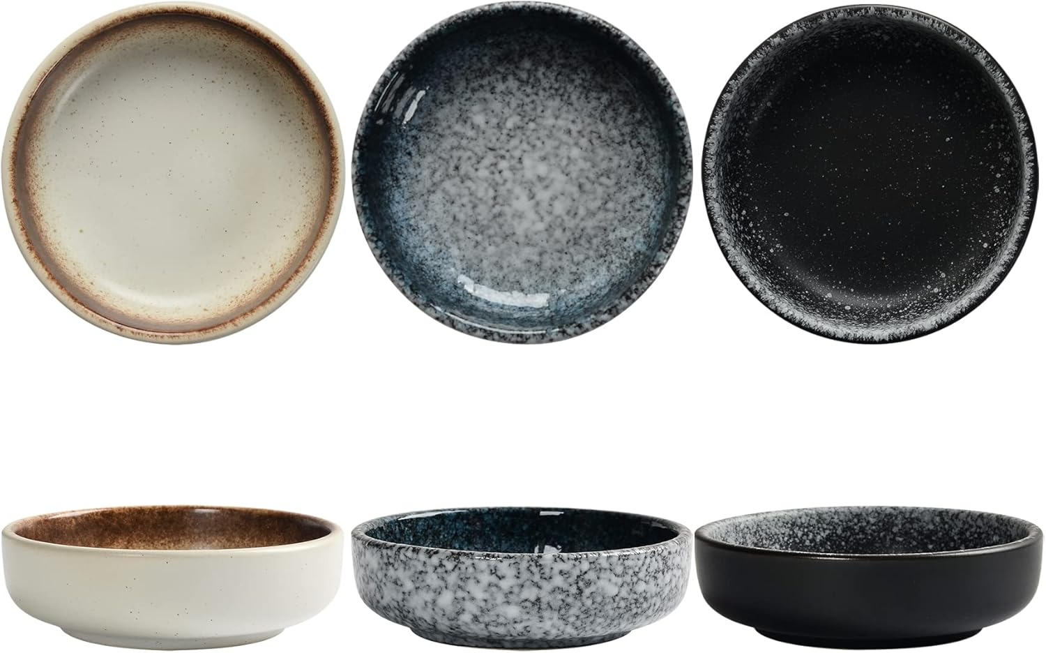 Ceramic Soy Sauce Dish set, Dipping Bowls Set of 6, Chip and Dip Bowls, Japanese Style 3 oz Round Small Dish for Dipping Sushi Tomato Soy Sauce Dish Condiment Finger Dishes
