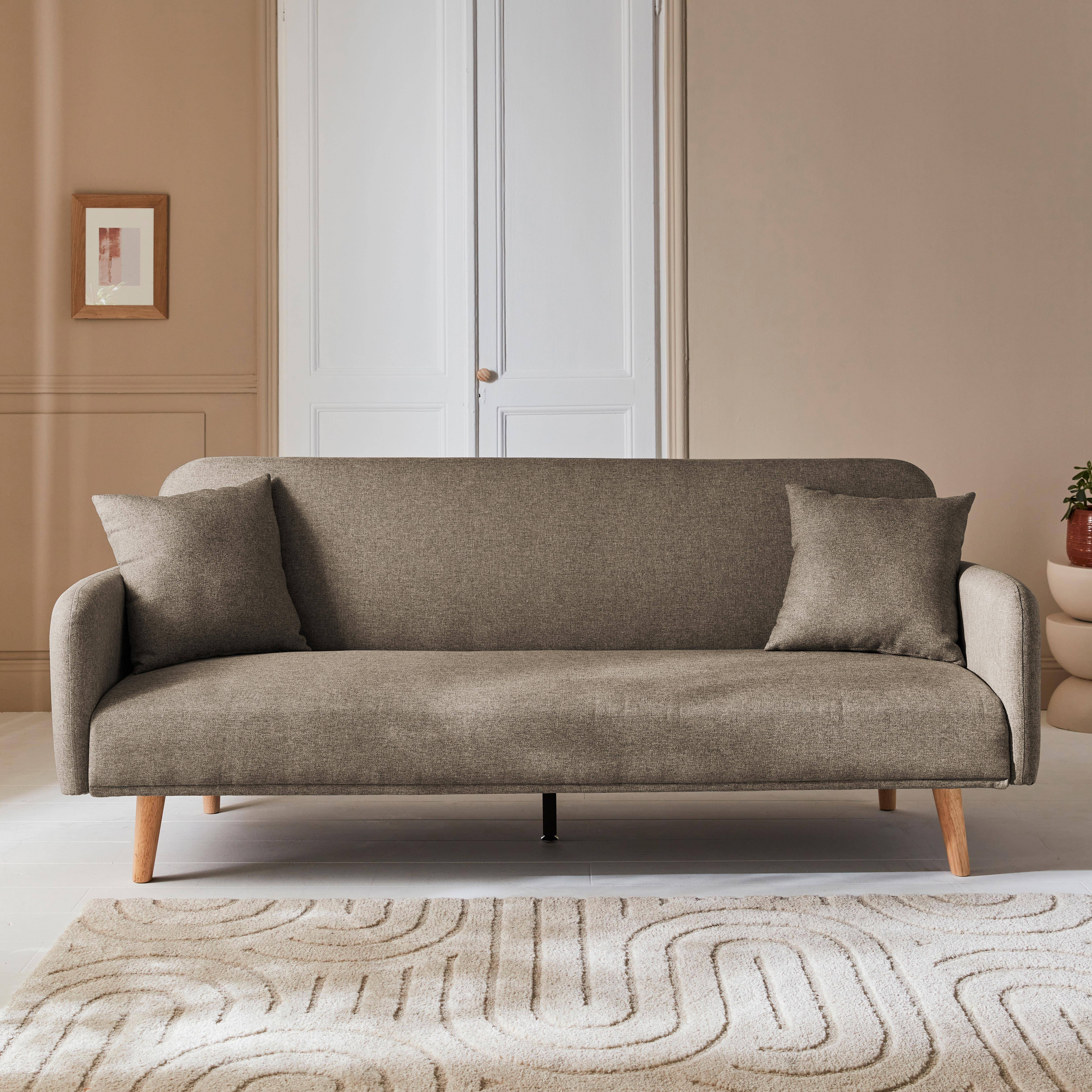 Erik - Sofá cama de 2-3 plazas de tela, patas de madera de hevea