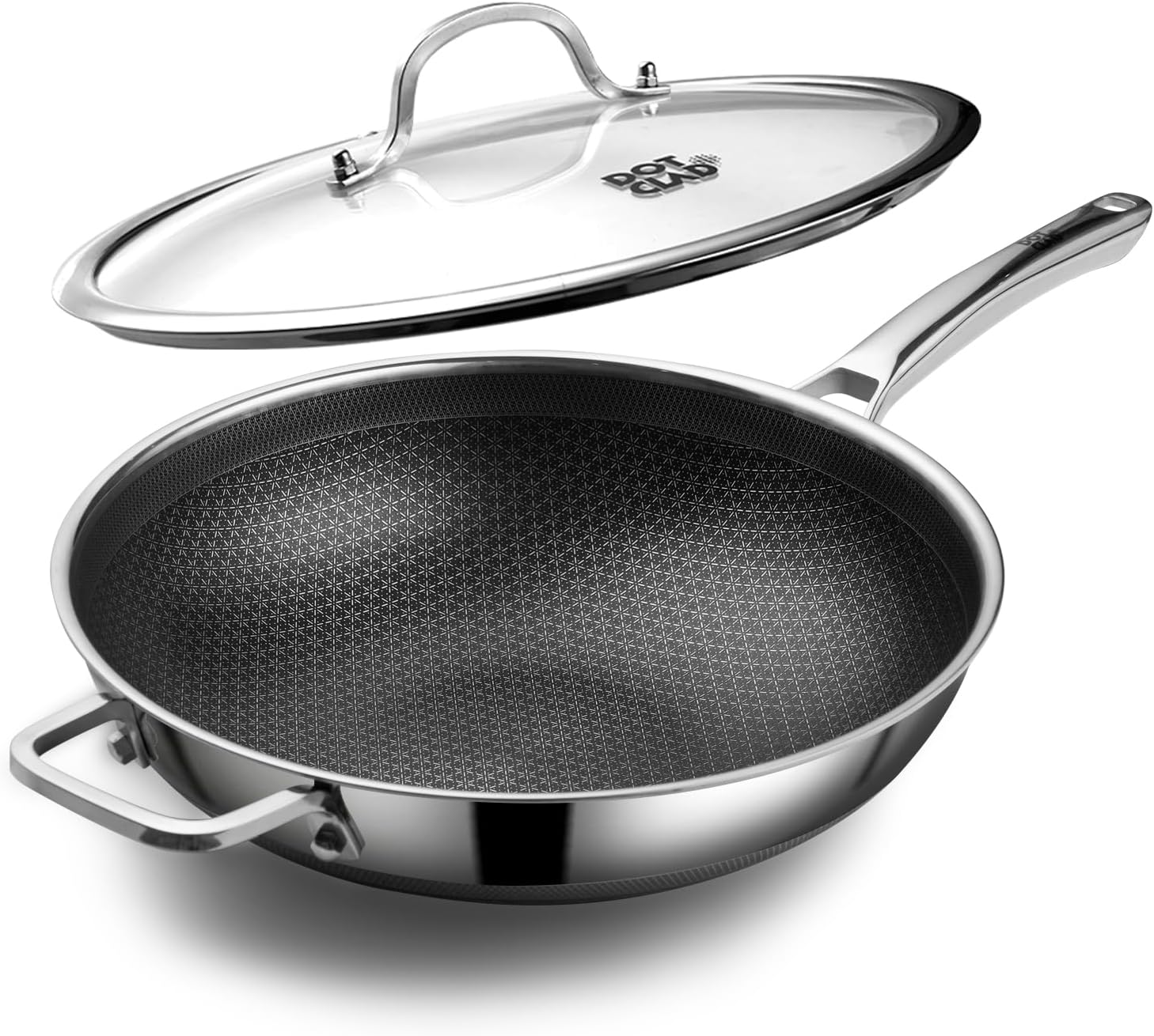 DOTCLAD 13 Inch Hybrid Stainless Steel Wok with Lid and Steamer Basket, Non Stick Stir Fry Pan, PFOA-Free, Works on Induction, Dishwasher & Oven Safe