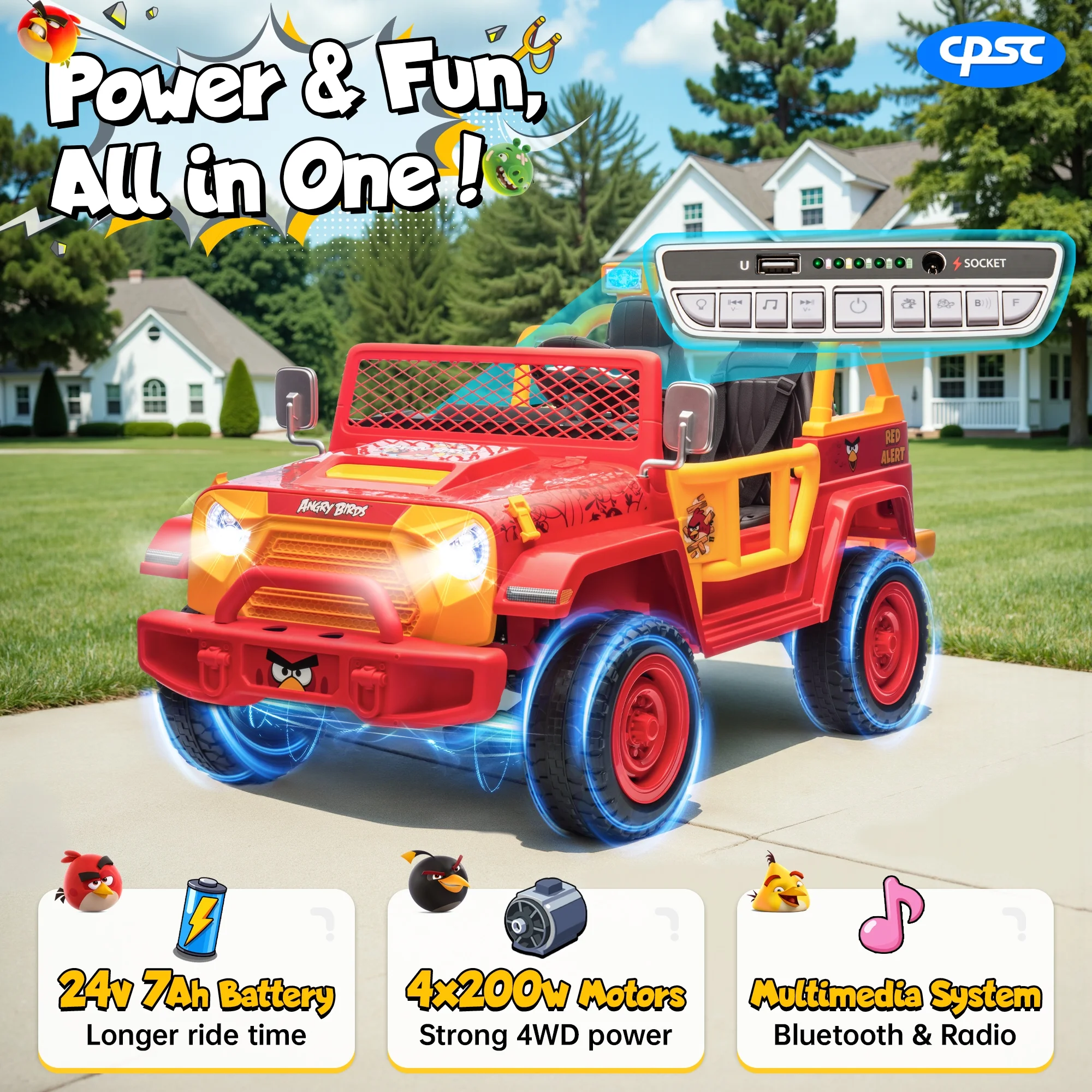 Joyracer 24 Volt Ride on Toys for Big Kids, Licensed Angry Birds Ride on Truck with Remote, 2 Seater 4WD Electric Ride ons with Shovel, Bluetooth, Lights, Power Car Wheels for 3-8, 130lbs, Green - Image 19