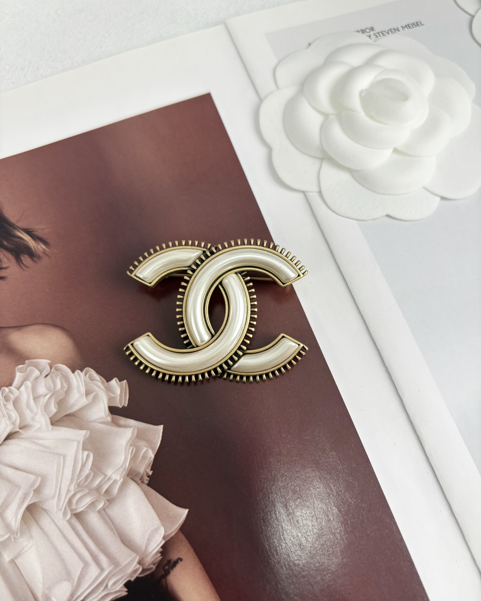 Chanel Vintage White CC Brooch - Original Replica Club