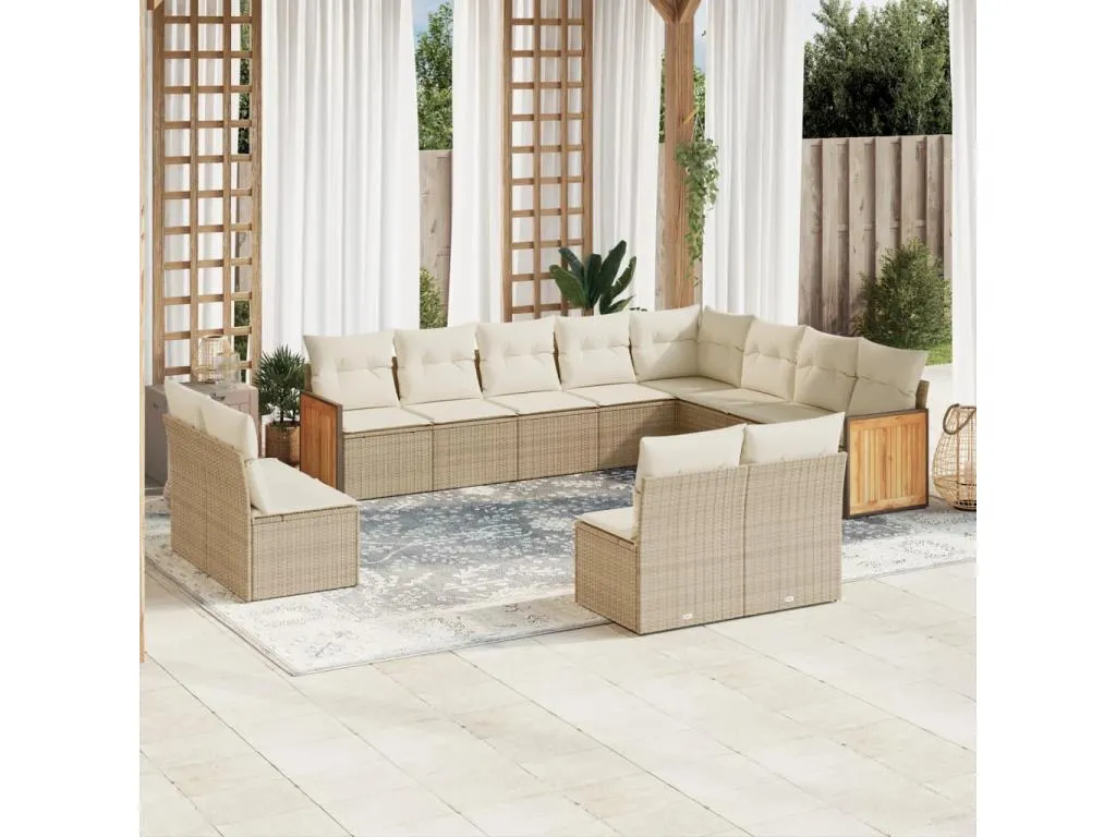 Set de sofás de jardín 12 piezas y cojines ratán sintético marrón