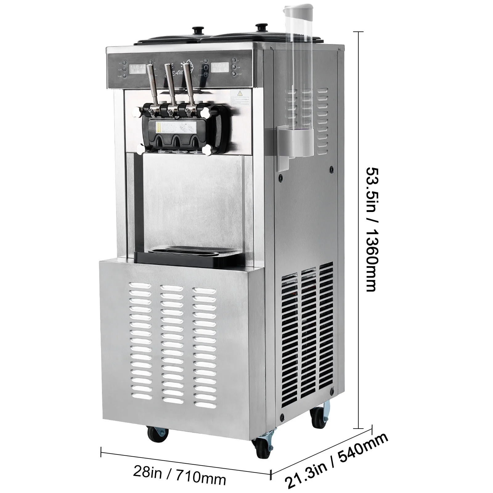 KFFKFF Soft Serve Ice Cream Machine for Commercial Use, 34-44 L/H Production, 3400W, Triple Flavor, Freestanding Design, Dual 9L Stainless Hoppers, LED Control for Single Cylinder - Image 7