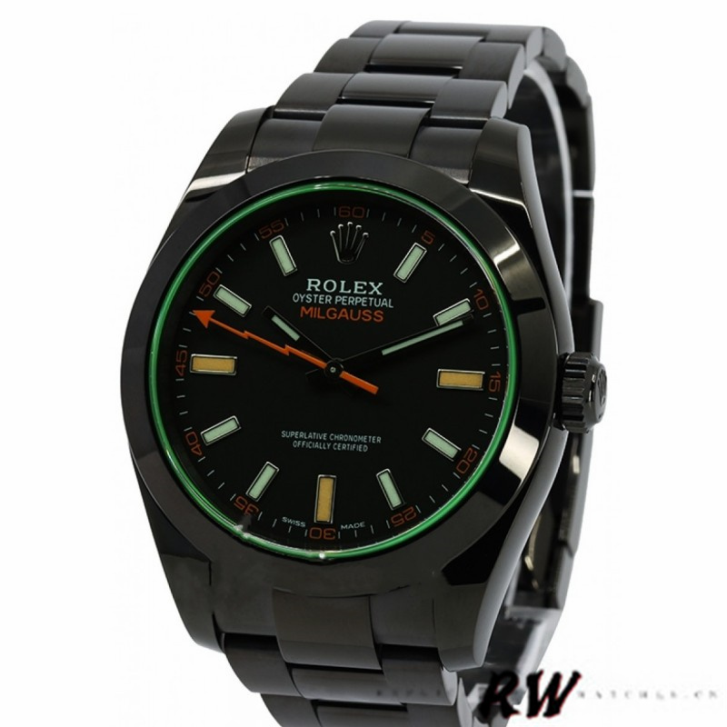 Rolex Milgauss 116400GV Green Crystal Stainless Steel/PVD Black Dial 40MM Mens Replica Watch