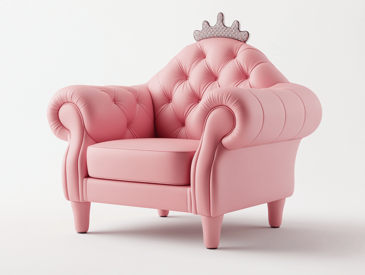 Sillón infantil tapizado con función de montaje manual en cuero sintético rosa, 60x50x65cm