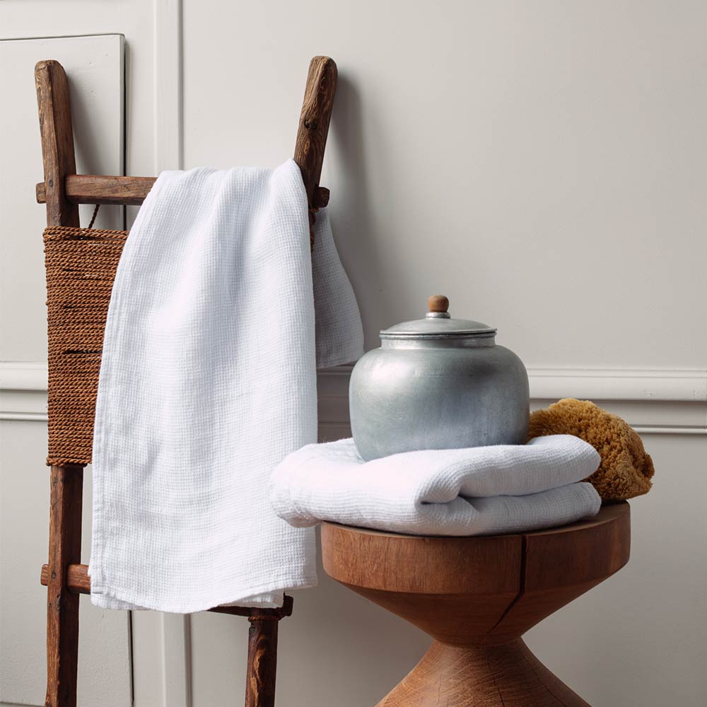 Serviette de bain en lin - Nid d'abeille - Blanc Optique
