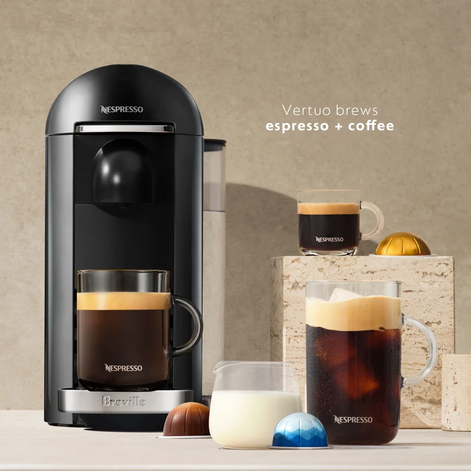 Breville Nespresso New VertuoPlus Deluxe Coffee and Espresso Single-Serve Machine in Piano Black