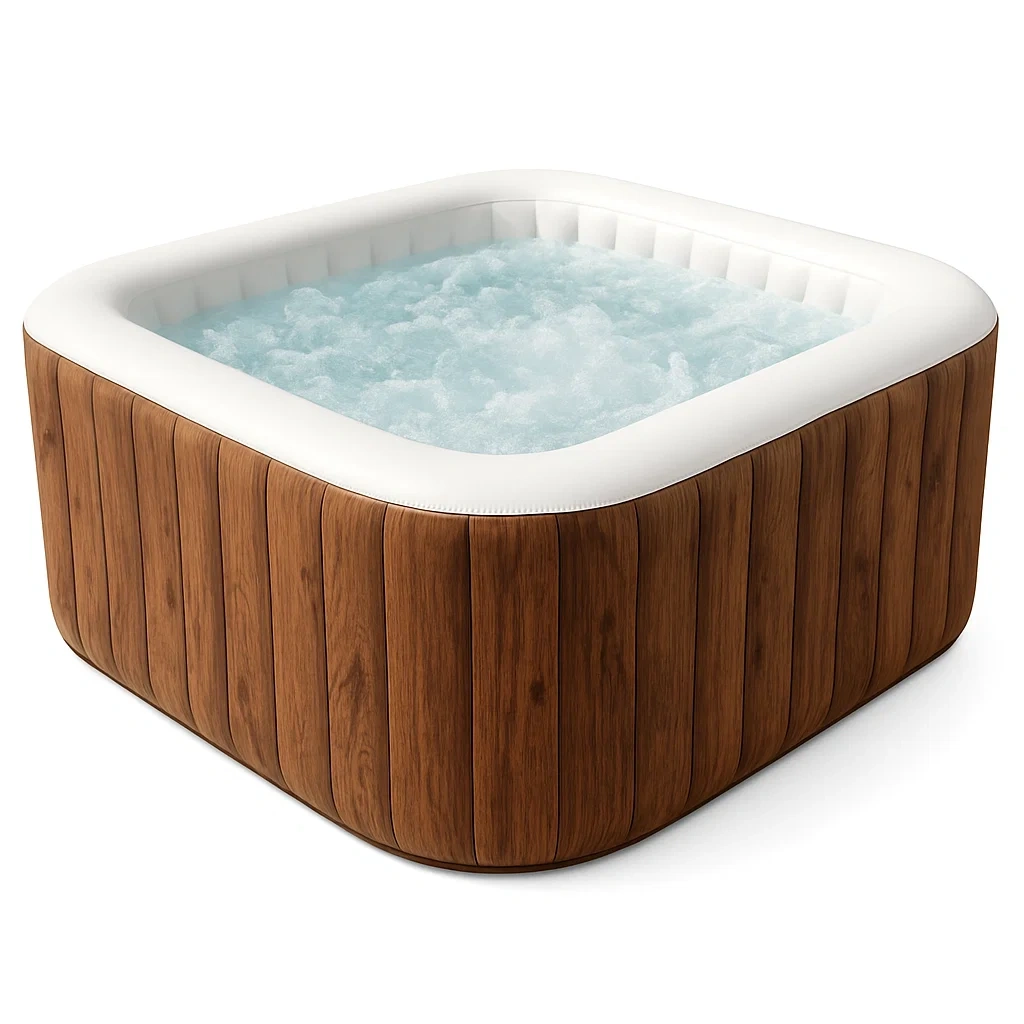 Spas hinchables, 196x196x71 cm, 4 personas, cuadrado, color madera/ blanco RnhNsRH366bK