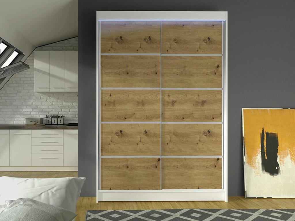 Armario Atlanta 150, Laocacasas|Roble Artisan, 200x120x58cm, Puertas de armario: Correderas