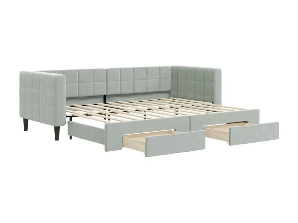 Sofá cama Hogarsens y cajones terciopelo gris claro 80x200cm