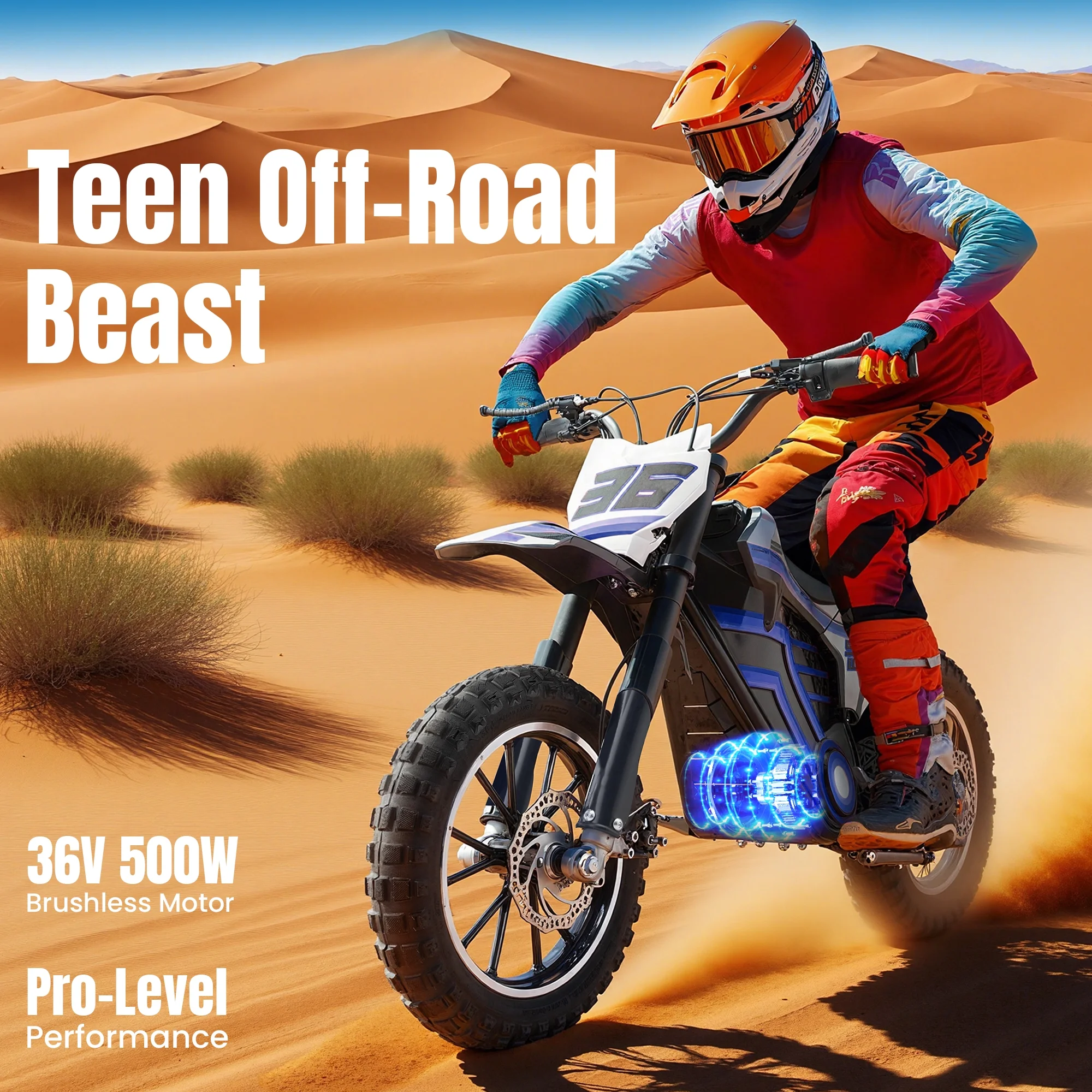 QEASET electric dirt bike, 500W kids dirt bike for Boys Girls Age 8-14, Blue - Image 10