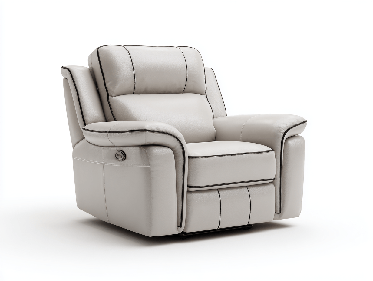 Sillón reclinable eléctrico en cuero sintético – gris claro – estilo moderno y confortable
