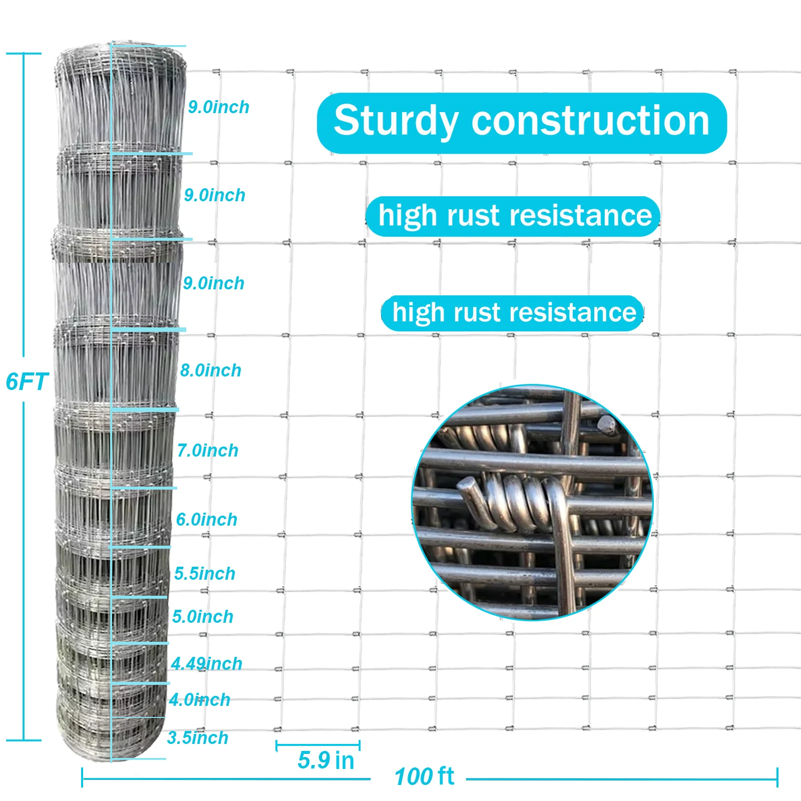 Farm Fence, 4ft x 164ft Galvanized Wire Fencing, Cattle Fence, Deer Fence, Heavy Zinc Coating Farm Fence Used to Hog Goat Fencing for Yard Garden and Field - Image 16