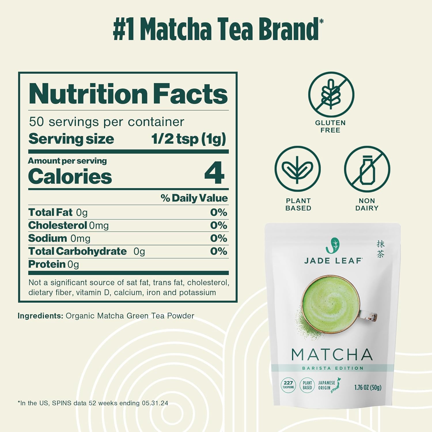 Jade Leaf Matcha Barista Blend Ceremonial Grade Matcha Green Tea Powder - 100% Pure Japanese First Harvest Green Tea for Lattes, Ceremonies, 50g / 1.76 Ounce (Pack of 1)