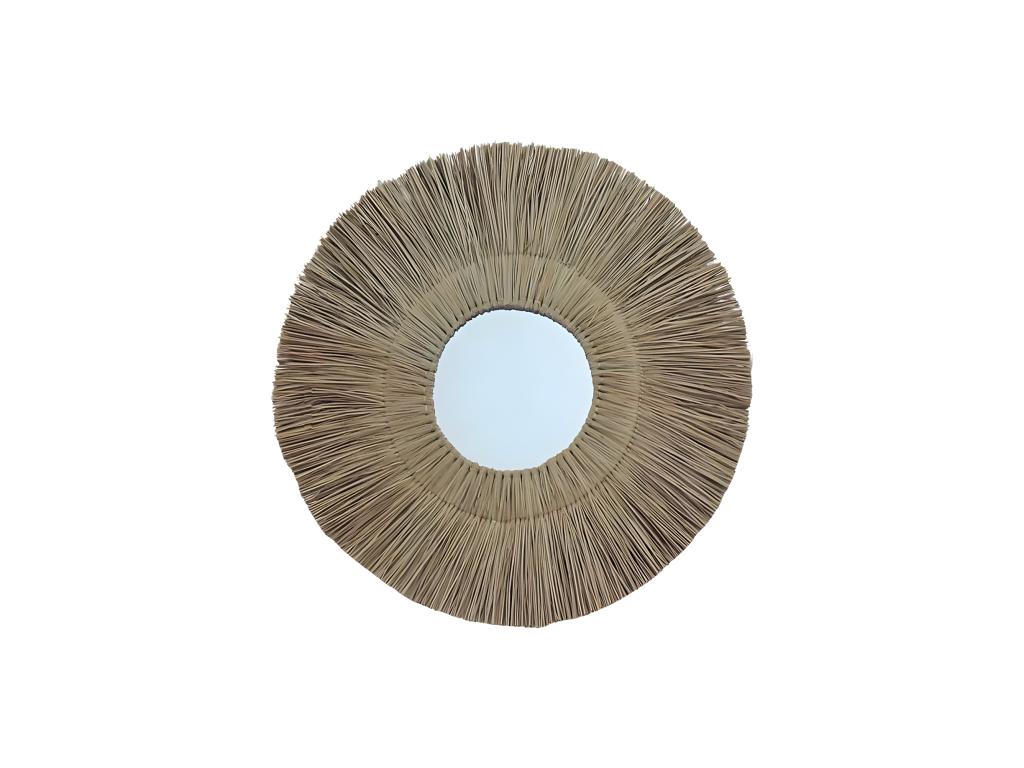 Espejo redondo de paja de mendong beige