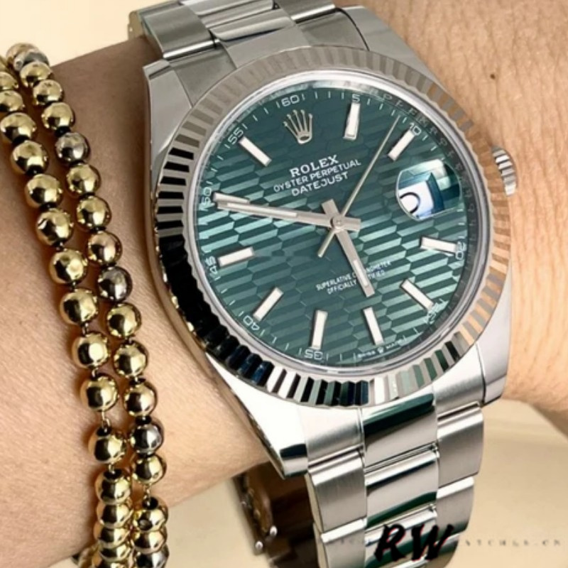 Rolex Datejust 126334 Fluted Bezel Green Motif Dial 41MM Mens Replica Watch
