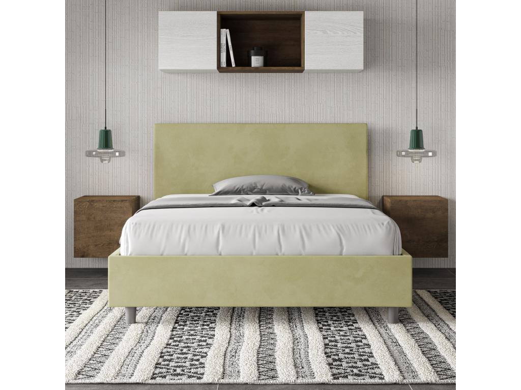 Cama doble con almacenaje acolchada 140x210 microfibra verde Adele
