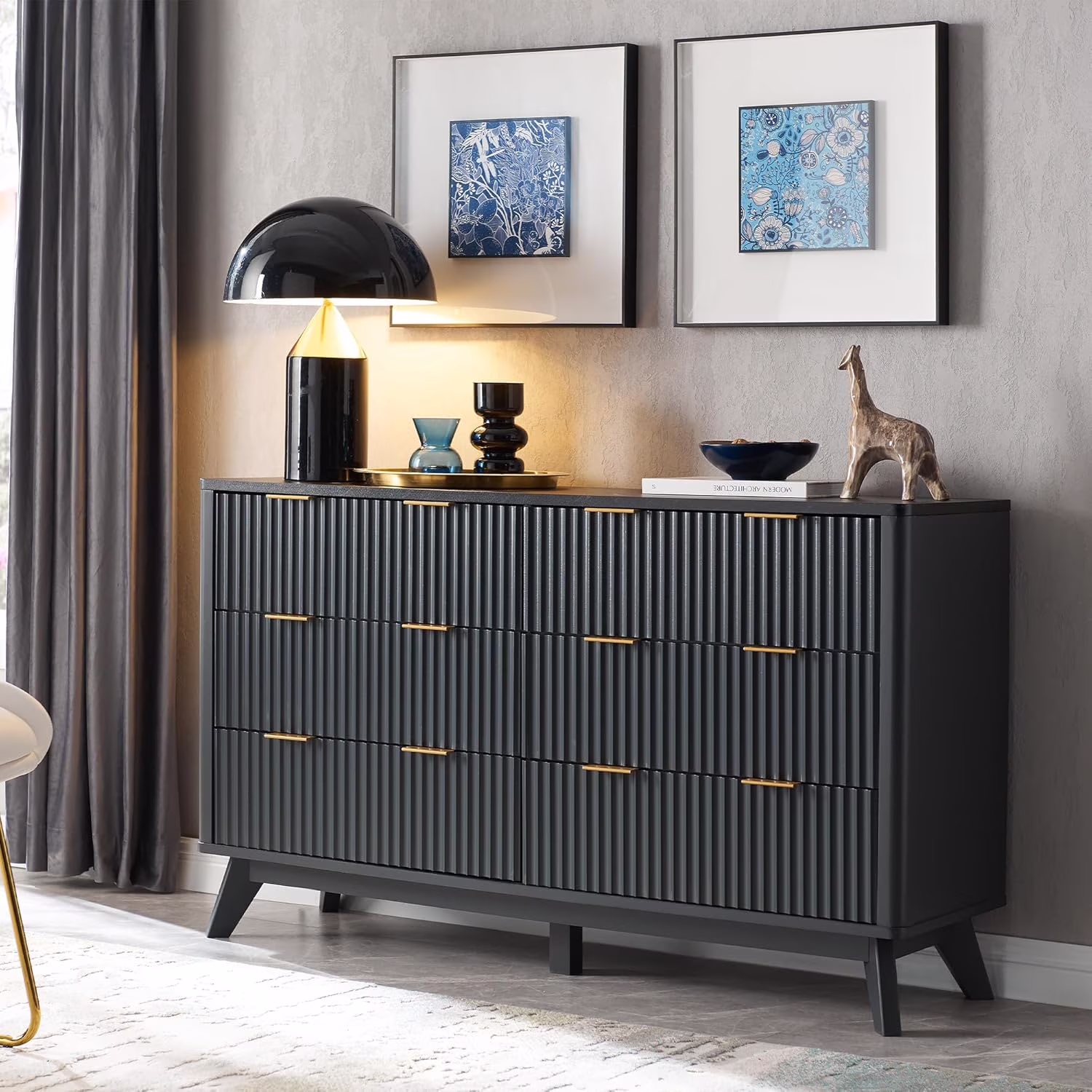 OKD 6 Drawer Dresser for Bedroom with Faux Marble Top, Modern Wood Chest of Drawers, Dresser Organizer, Natural Oak