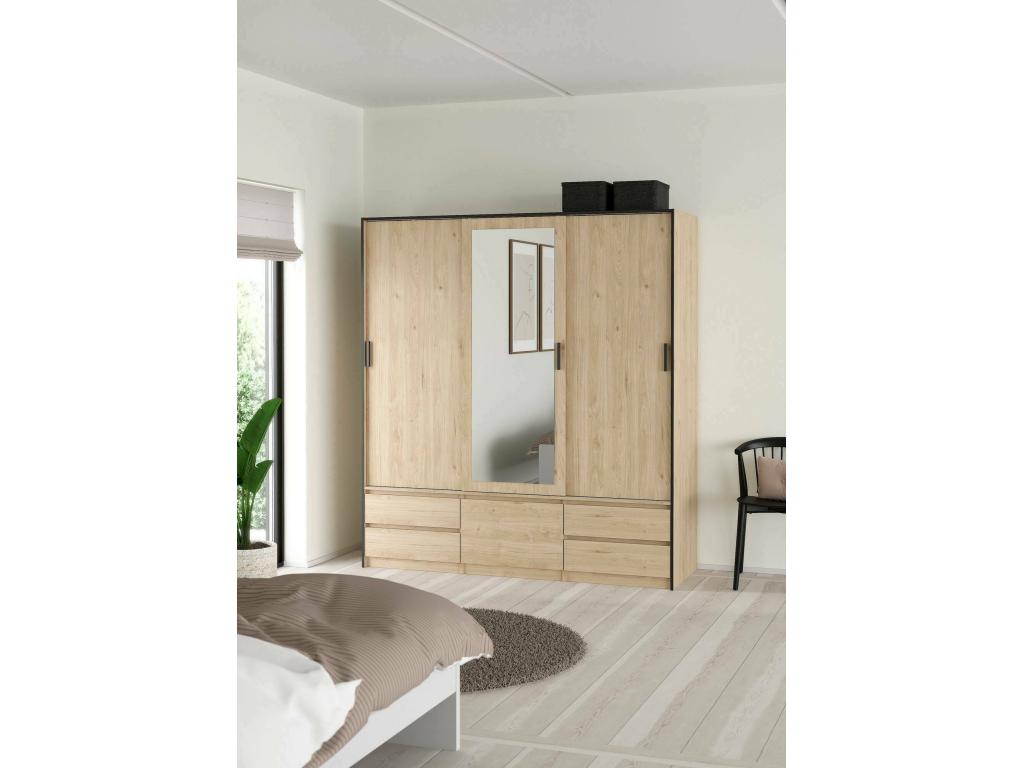 Gran armario multiusos Nestliq - Muebles multifuncionales - Zapatero - Armario para zapatos - 181x60 h200 cm - Roble