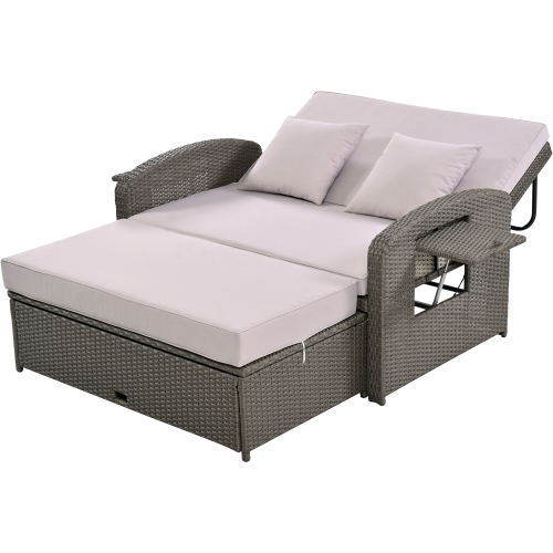 Harper & Bright Designs Rattan Outdoor Double Lounge Chaise 2-Person PE Wicker Outdoor Patio Sunbed with Canopy Cover for Backyard Garden Balcony, Beige+Black - Image 97