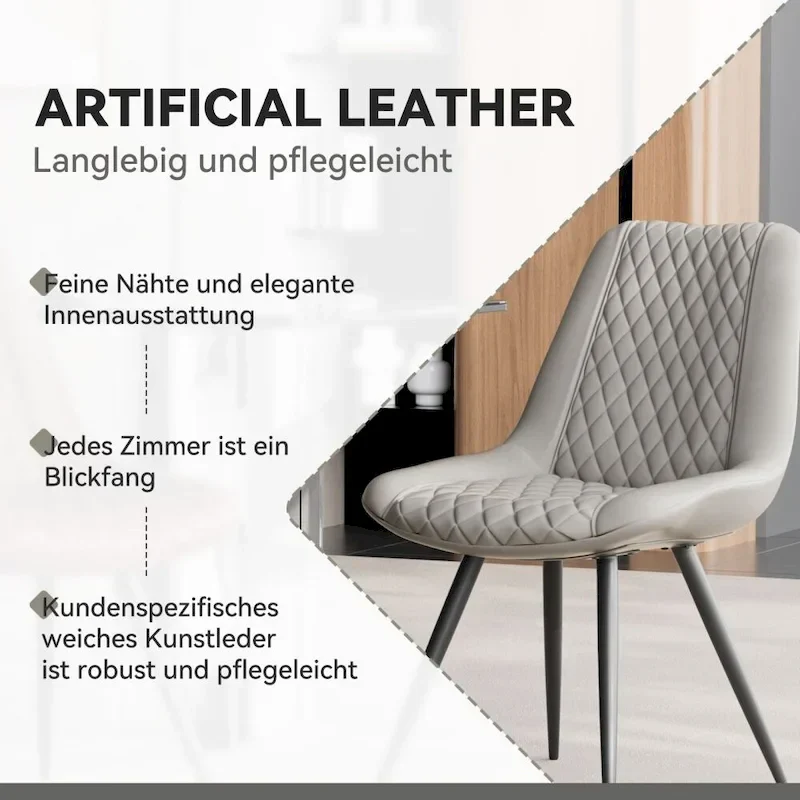 Set of 2 Leather Dining Chairs with Metal Legs