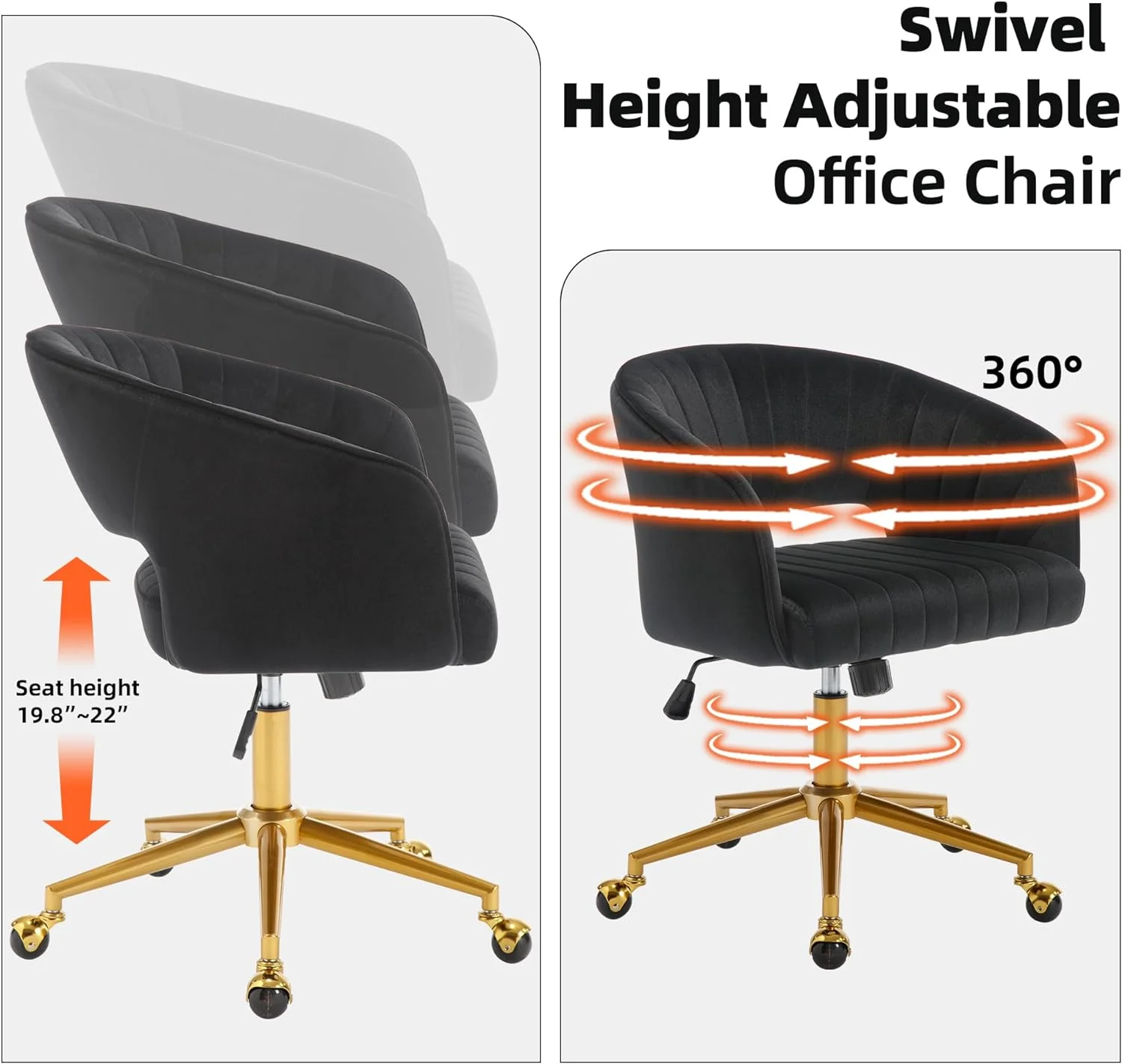 Westice Home Office Desk Chairs, Velvet Task Chair, Height Adjustable Swivel Vanity Chair with Golden Base for Vanity Study, Living Room Computer Room, Beige - Image 57