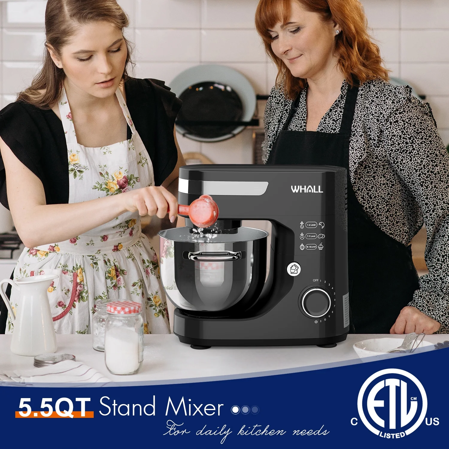 WHALL Stand Mixer - 5.5Qt 12-Speed Tilt-Head Electric Kitchen Mixer with Dough Hook/Wire Whip/Beater, Stainless Steel Bowl (Black) New - Image 4
