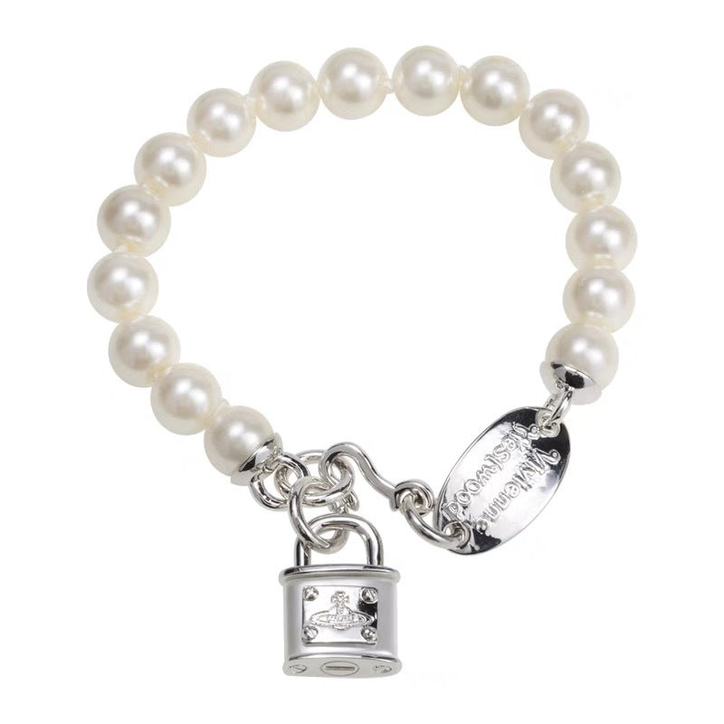 Vivienne Westwood Lock Charm Pearl Bracelet - Original Replica Club