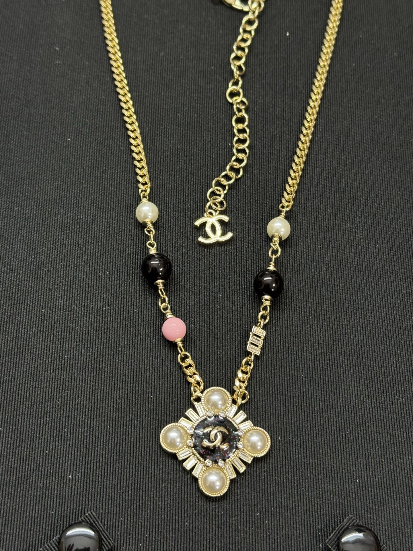 Chanel Pearl Paved Rhombic Pendant Necklace - Original Replica Club