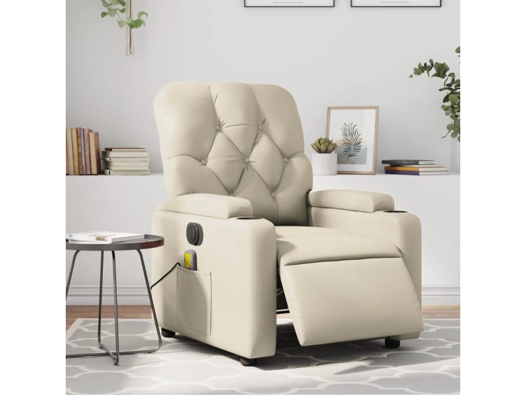Sillón de masaje reclinable eléctrico cuero sintético crema