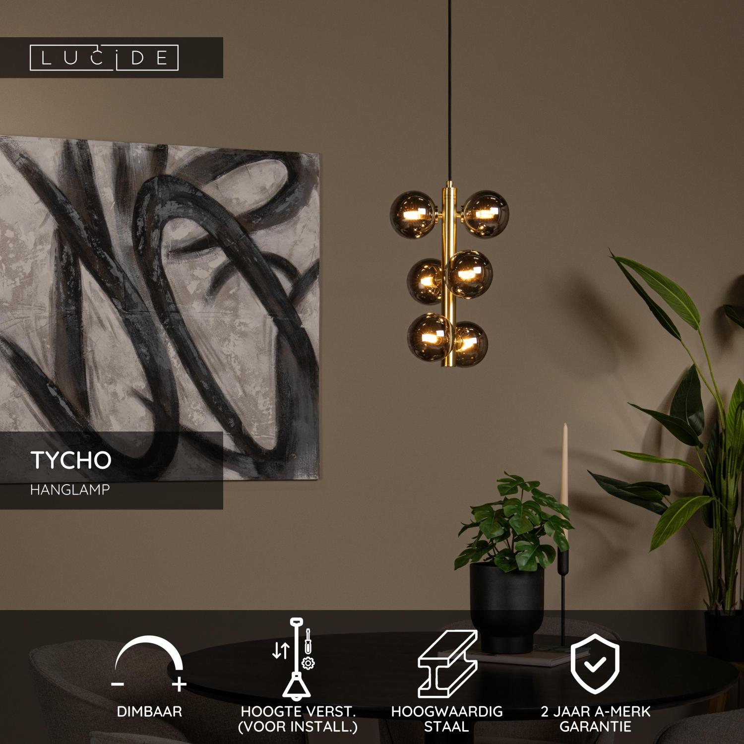 Lucide TYCHO Hanglamp - Mat Goud   Messing