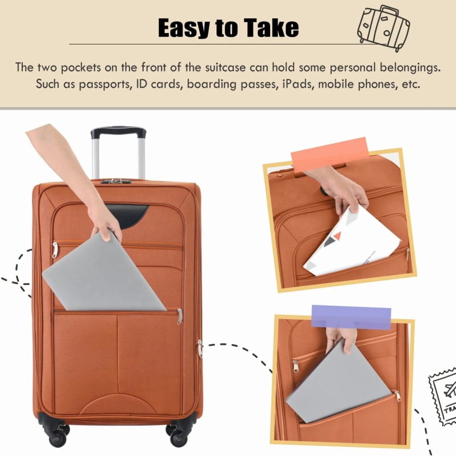 Softside Luggage Expandable 3 Piece Set Suitcase Upright Spinner Softshell Lightweight Luggage Travel Set - Image 46