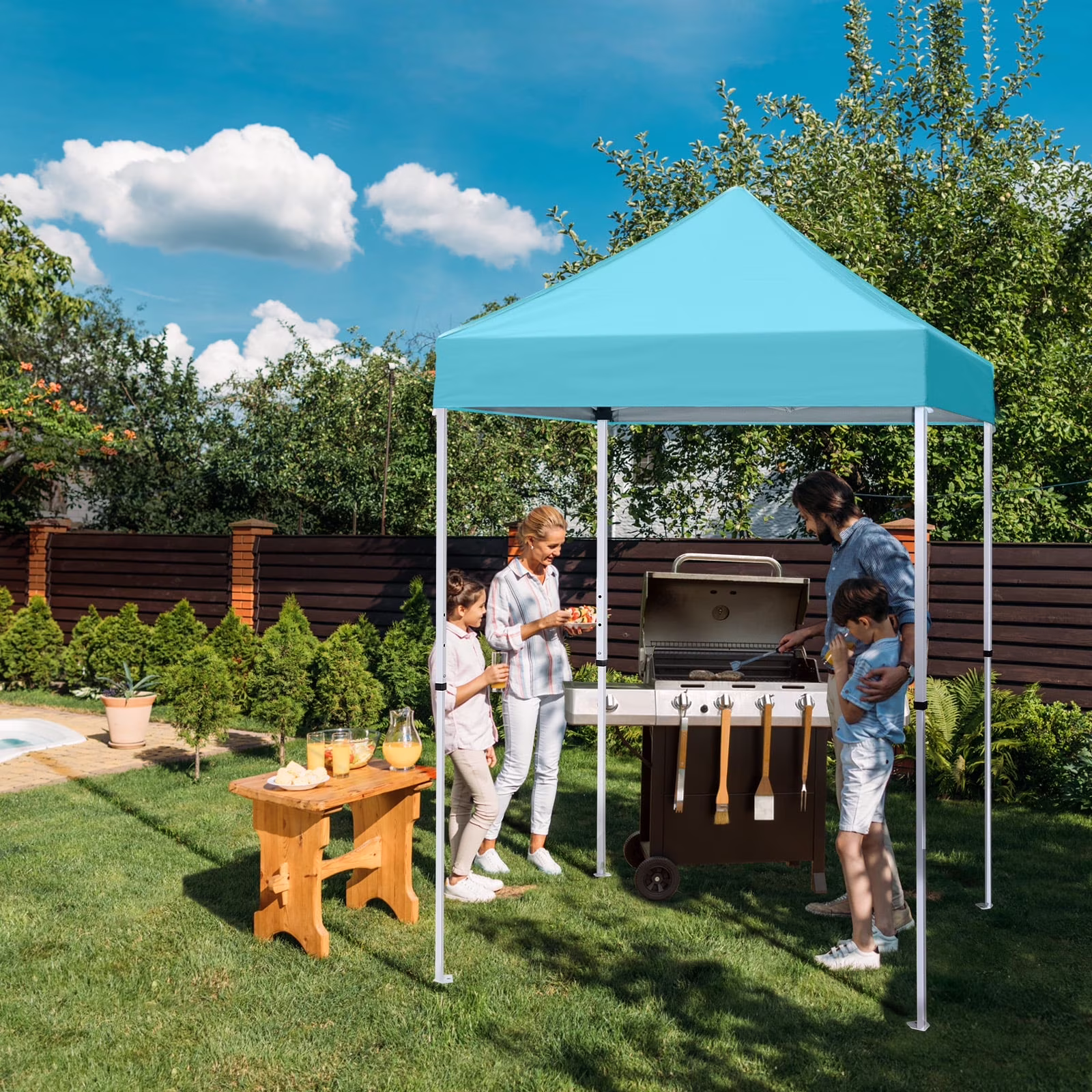 EAGLE PEAK 5x5 Pop up Canopy Tent Instant Outdoor Canopy Easy Set - up Straight Leg Folding Shelter（blue）