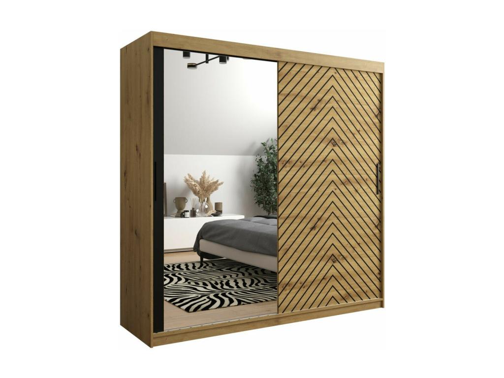 Armario Hartford 315, Roble Artisan|Negro, 200x200x62cm, Puertas de armario: Correderas